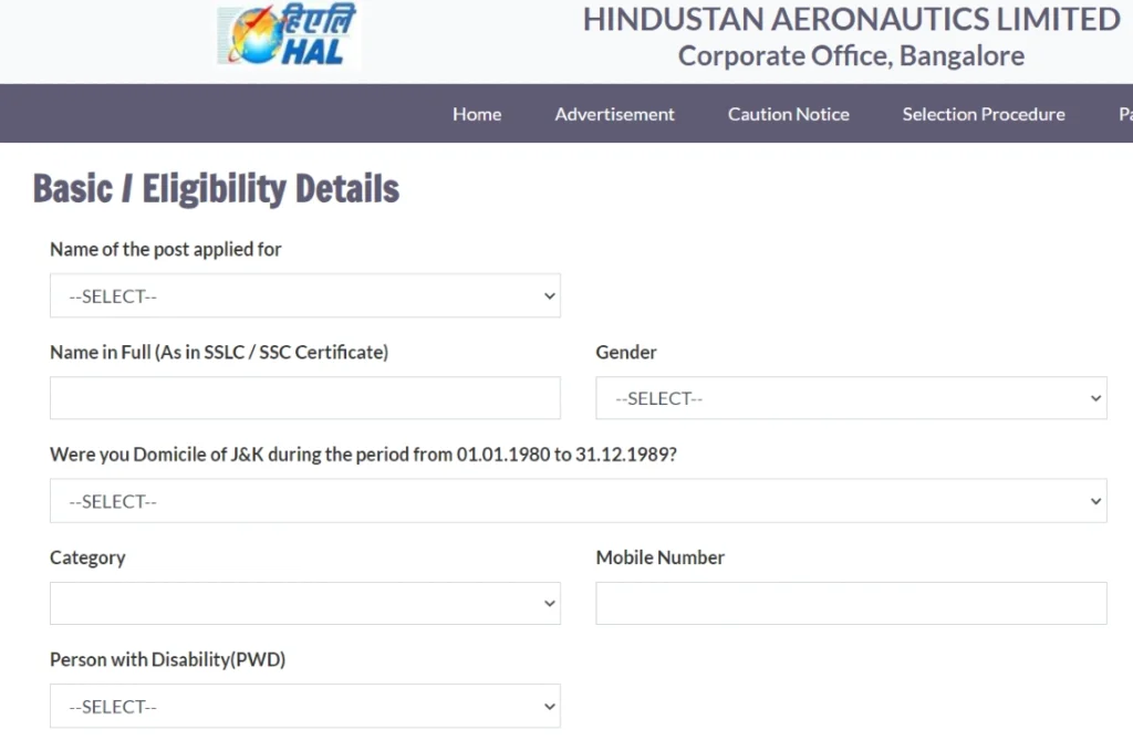 HAL Lateral Entry Recruitment 2024