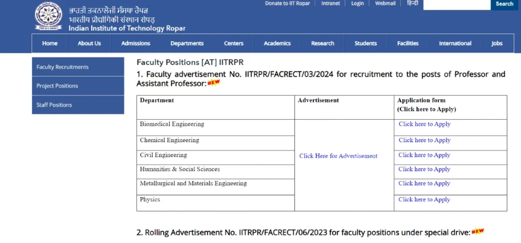 IIT Ropar Professor Recruitment 2024